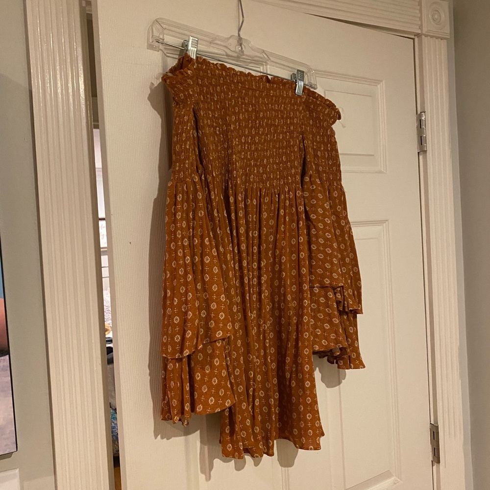 These Three Boutique Smocked Baby Doll Dress Rust